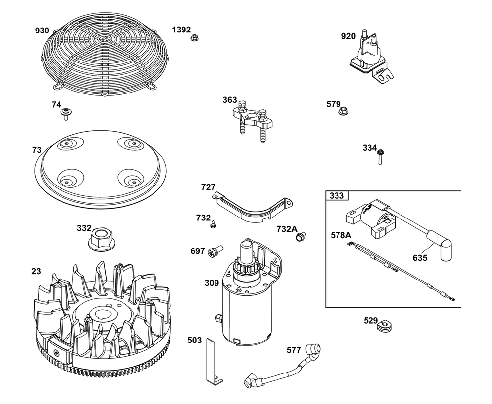Flywheel, Ignition, And Starter Group Diagram and Parts List for 305777-3136-G1  Briggs and Stratton Engine